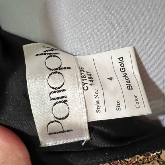 NWT NEW Panoply 14847 black gold floral sequins one shoulder formal gown - Picture 5 of 5